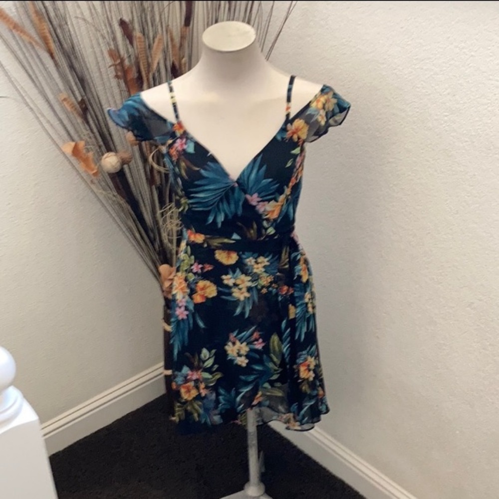 By & By Black Floral Hi-Lo Cold Shoulder Dress